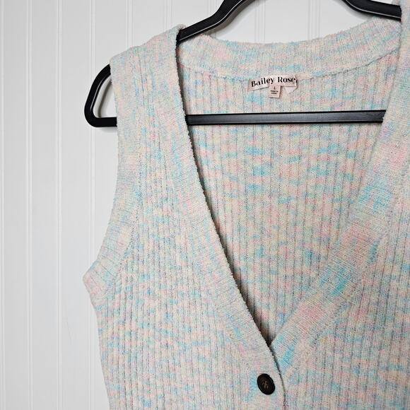 Bailey Rose Women's Pastel Cropped Ribbed V-Neck Sweater Vest Size Large Trendy - Picture 3 of 7